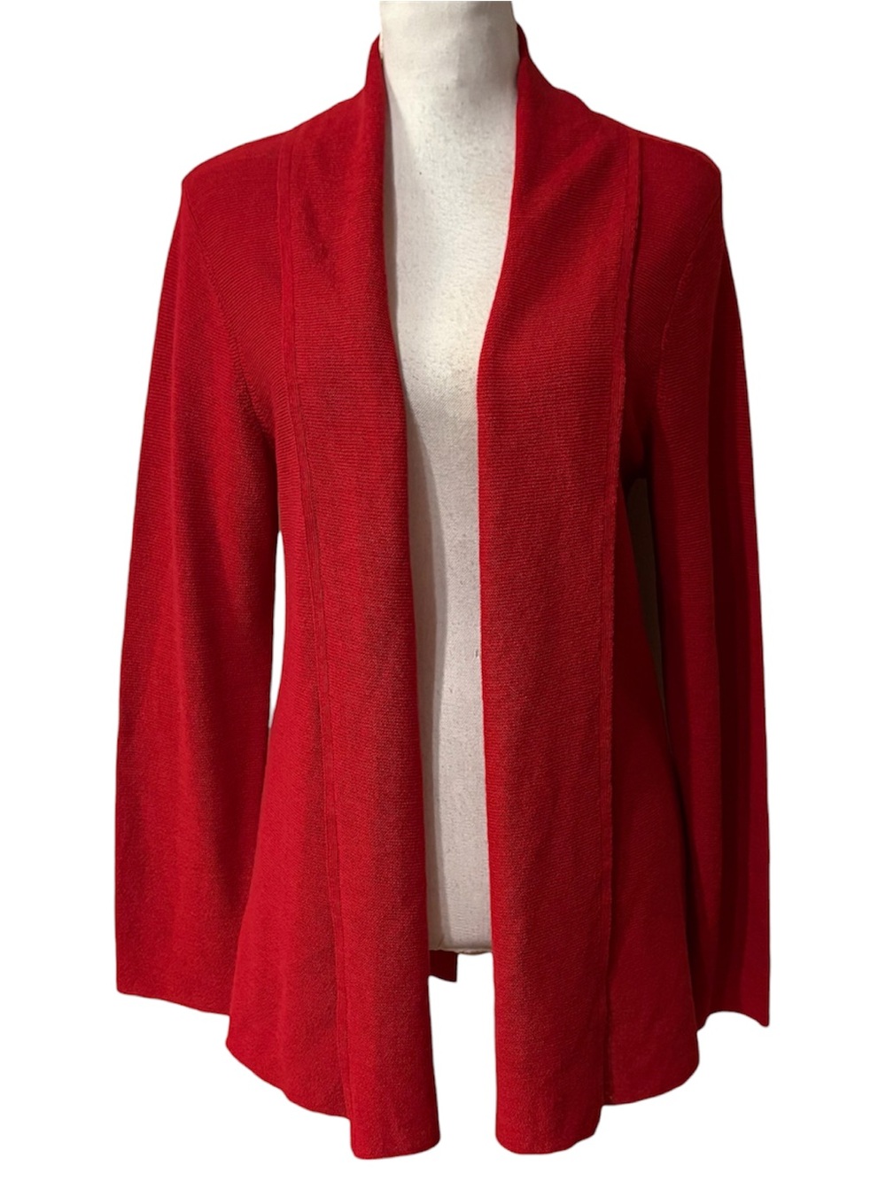Eileen Fisher Cardigan Women Sz L Red Open Front 100% Wool Long Sleeve Draped